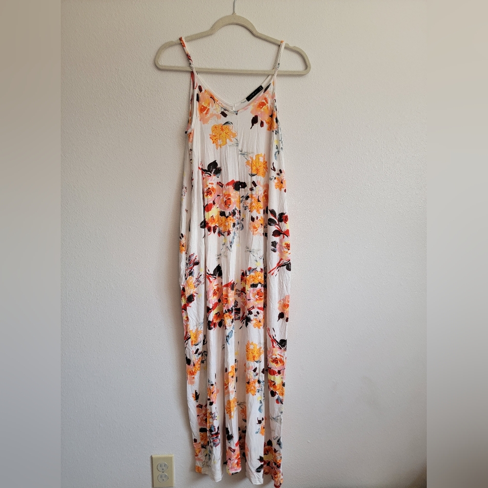 Floral White and Orange Summer Dress
